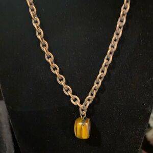 Gold Chain Necklace with Tiger Eye Pendant
